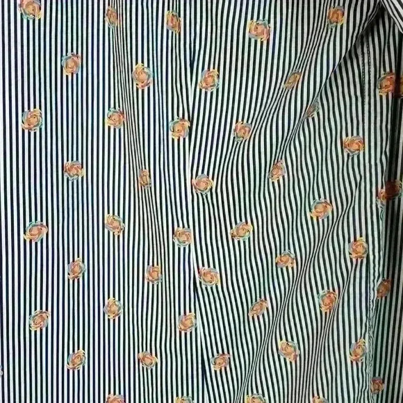 Bugatchi Men's Shaped Fit Spring Rose Print Pin Stripe Button Up Shirt sz M - Picture 7 of 11